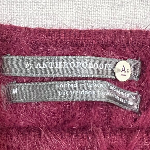 Anthropologie Fuzzy Maroon Pullover Sweater Sz M Nylon Blend Long Sleeve Cozy - Picture 6 of 11